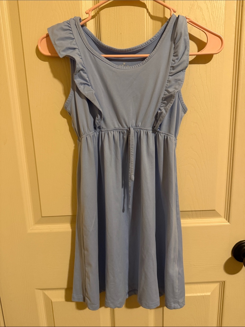 Girls Light Blue Ruffle Sleeve Drawstring Dress